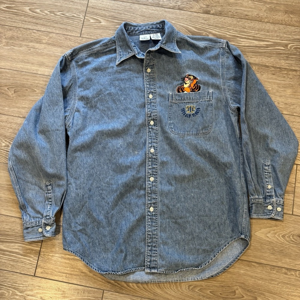 Vintage Disney Store Denim Button Up Shirt‎ Tigger Embroidered Size Medium 90s